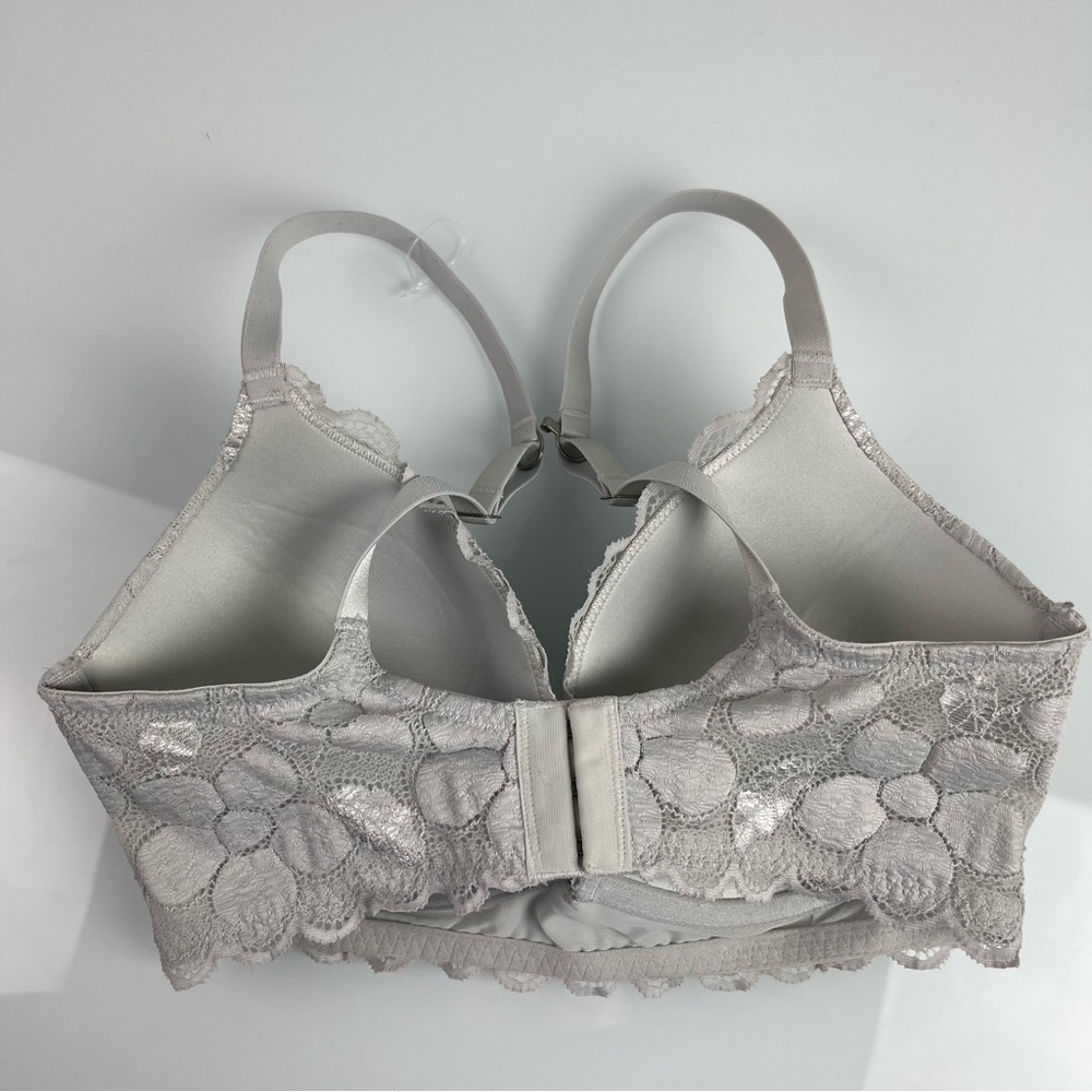 Aerie Bra‎ Racerback 2-1 Convertible Silver Gray Lace Floral Padded Underwire - Picture 2 of 9